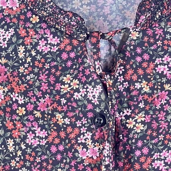 American Eagle Womens Mini Dress Small Burgundy Floral Button Tiered Lined Boho - Picture 2 of 14